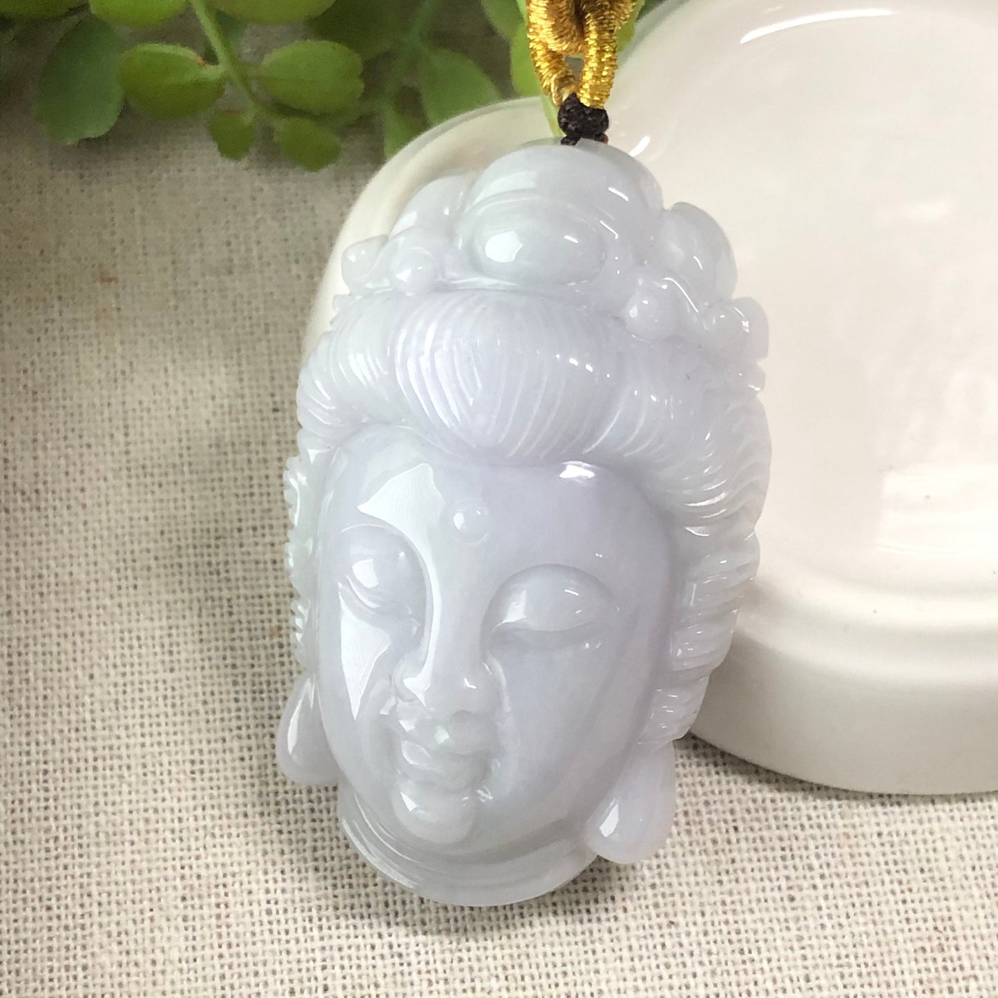 52.8mm Jadeite Jade Glutinous Carved Guan Yin Head Pendant - Unique Design