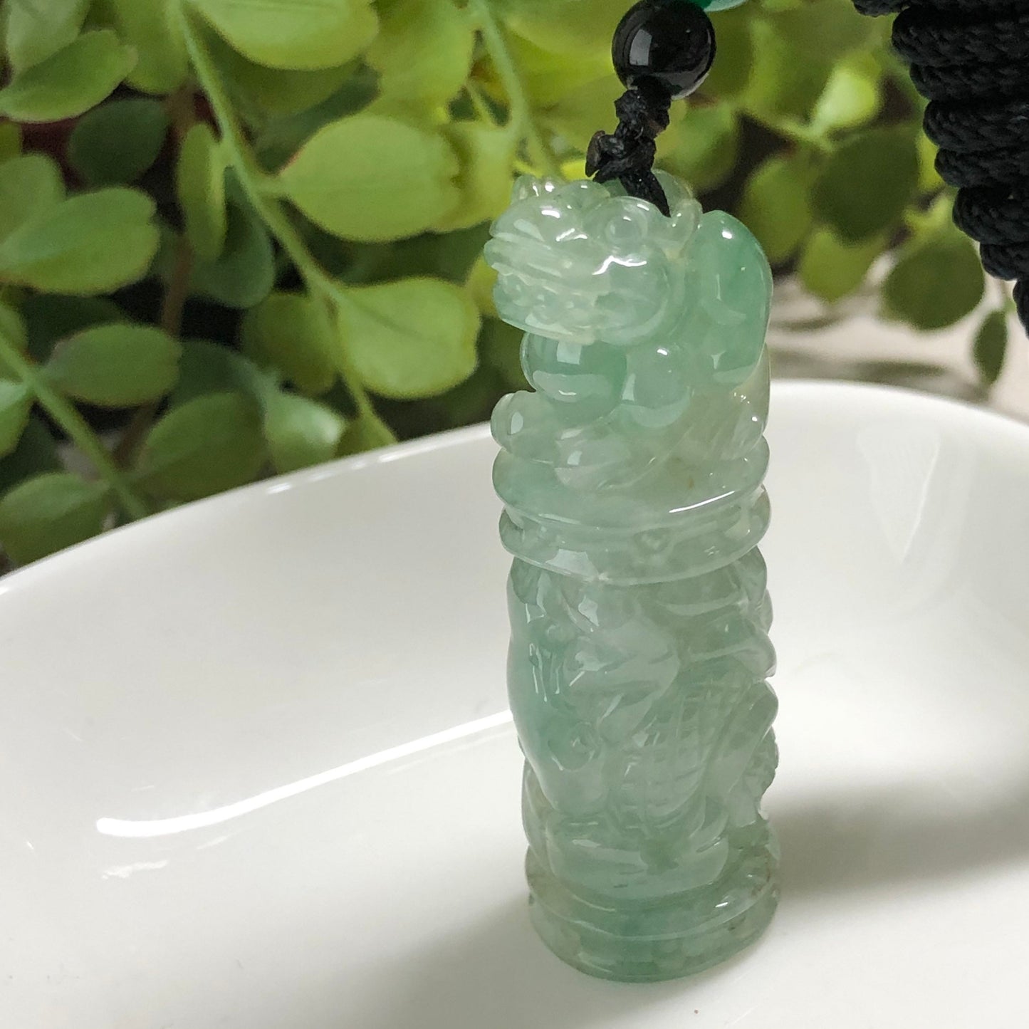 46.3 Jadeite Jade Icy Carved Pixiu Dragon Pole Pendant Keychain Charm