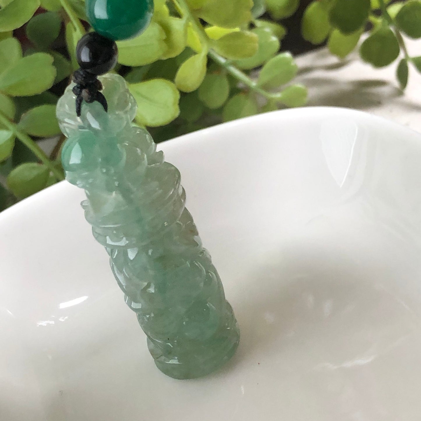 46.3 Jadeite Jade Icy Carved Pixiu Dragon Pole Pendant Keychain Charm
