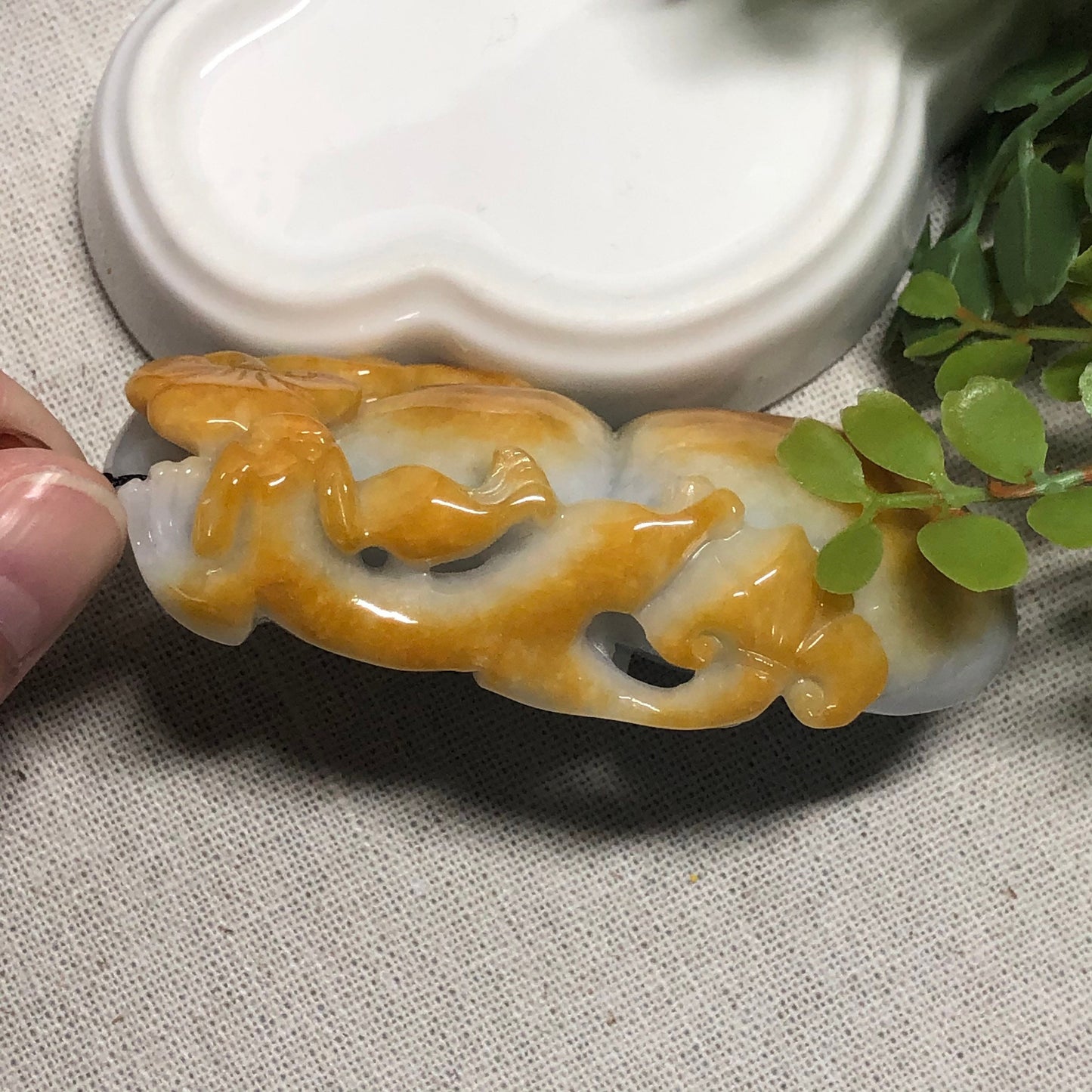 71.6mm Jadeite Jade Big Hulu 葫蘆 Gourd Yellow Brown Ruyi 如意 Keychain Hand Medallion