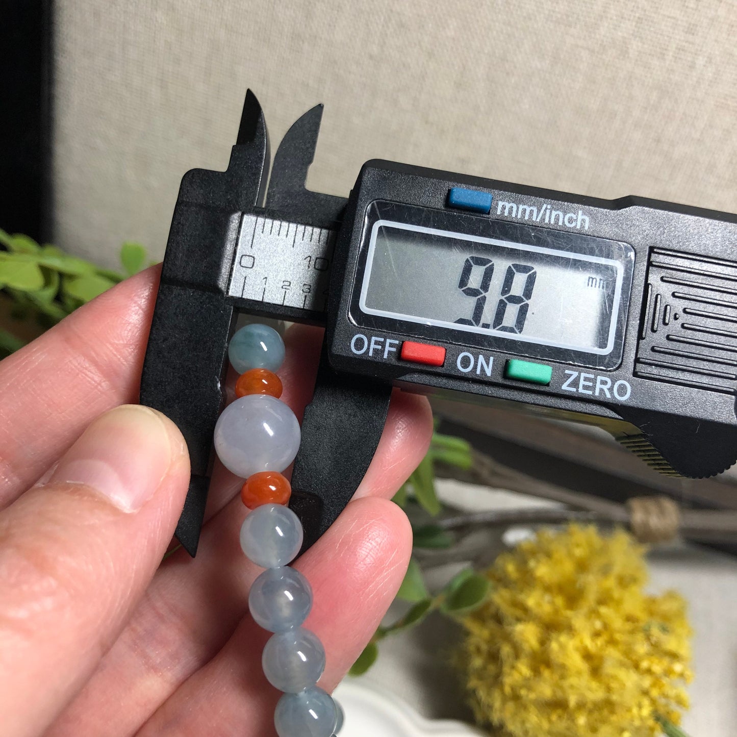 7 mm Grade A Icy Sky Blue Green Float Flowers Round Jadeite Jade Bead Bracelet 25 pcs.