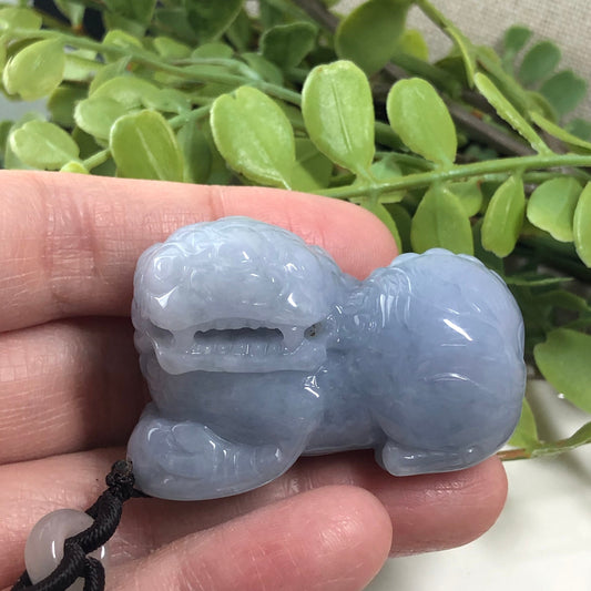 SALE: 44.8mm Grade A Icy Lavender Carved Lion Jadeite Jade Pendant Display Figurine