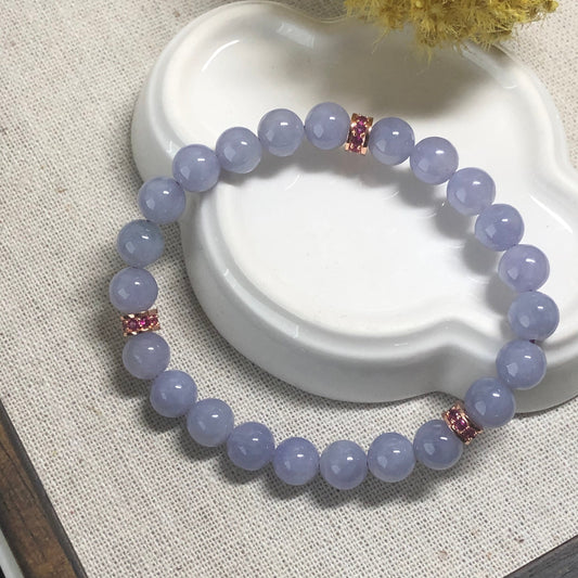 7.4 mm Grade A Icy Lavender Jadeite Jade Bead Bracelet 23 PCs.