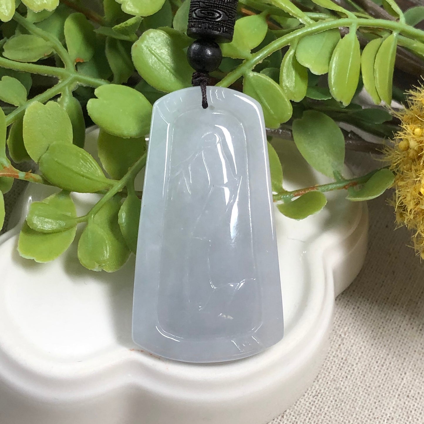 48.5mm Jadeite Jade Icy Fine Glutinous Carved Landscape Scenery Pendant Neck Rope Tie