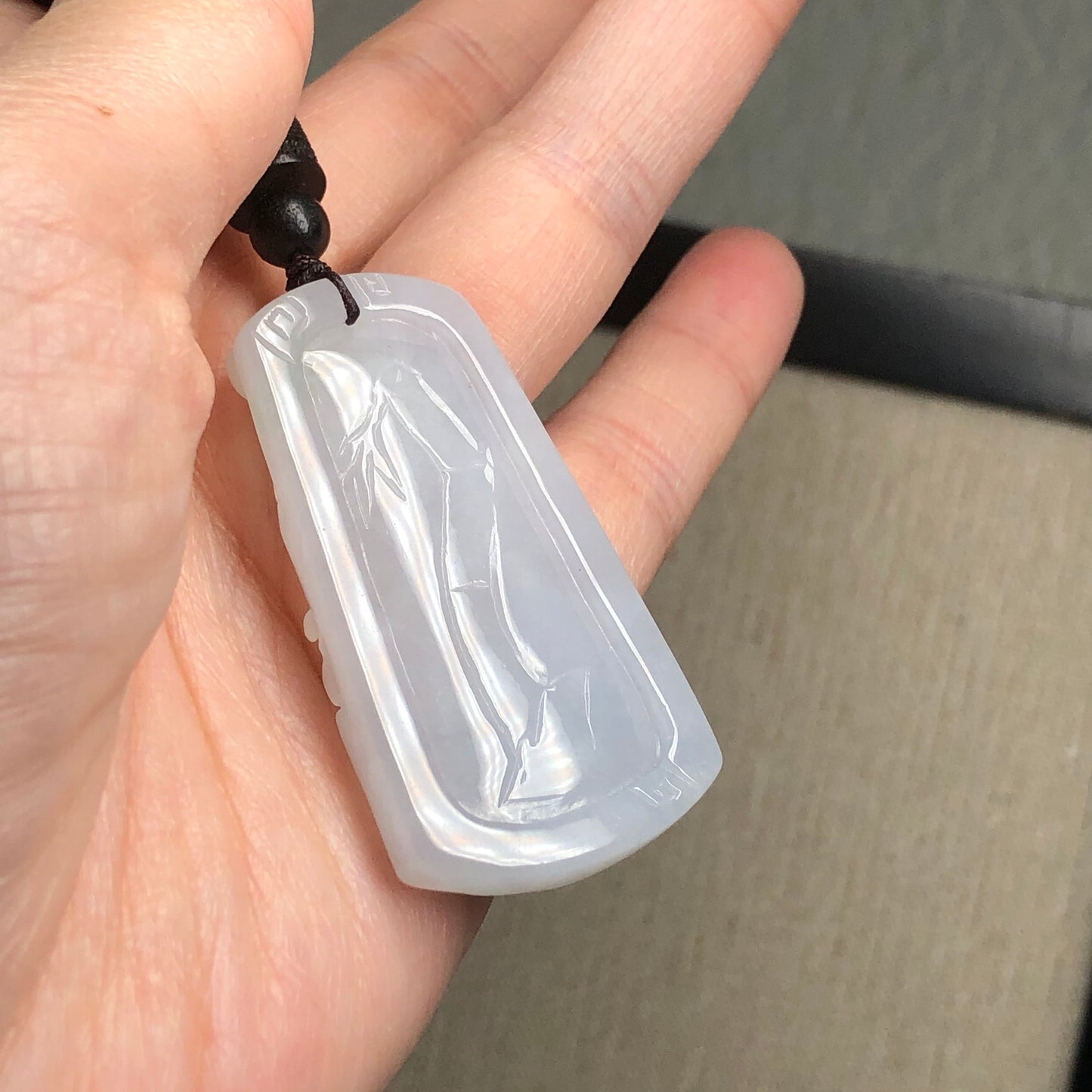 48.5mm Jadeite Jade Icy Fine Glutinous Carved Landscape Scenery Pendant Neck Rope Tie