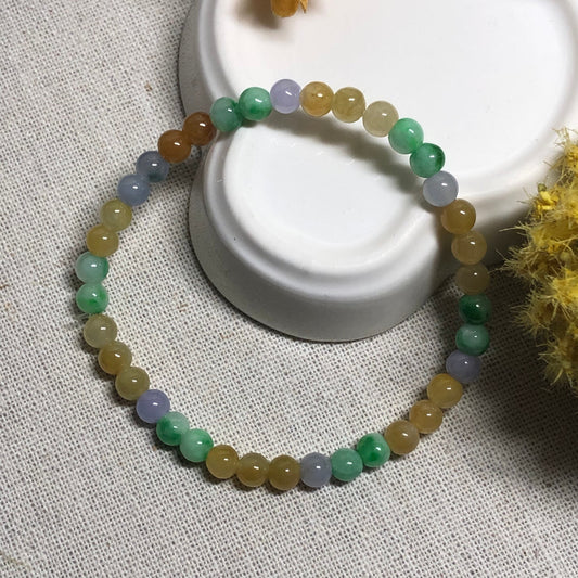 SALE: 5.1 mm Grade A Icy Rainbow Jadeite Jade Bead Bracelet 38PCs.