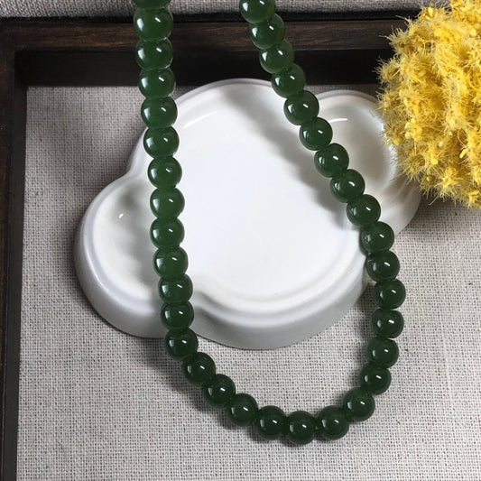 8.2mm Grade A Hetian Jade Nephrite Imperial Green Cylinder Jadeite Jade Bracelet Necklace. 58pcs.