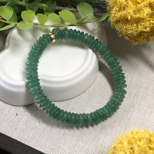 SALE: 7.8 mm Grade A Green Mini Peace Donut l Flat Bead Jadeite Jade Bead Bracelet