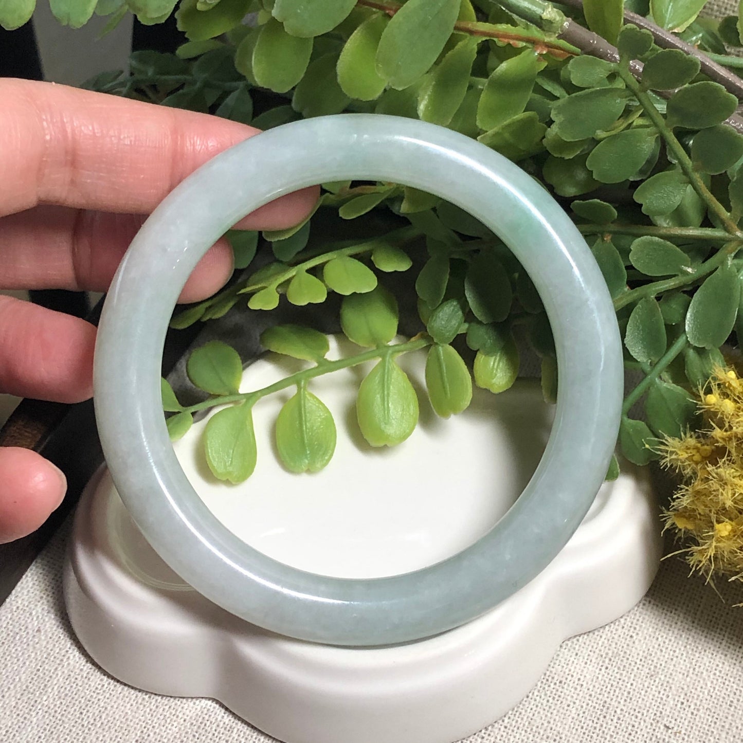 55mm Grade A Icy Green Round Shaped Jadeite Jade Bangle Translucent