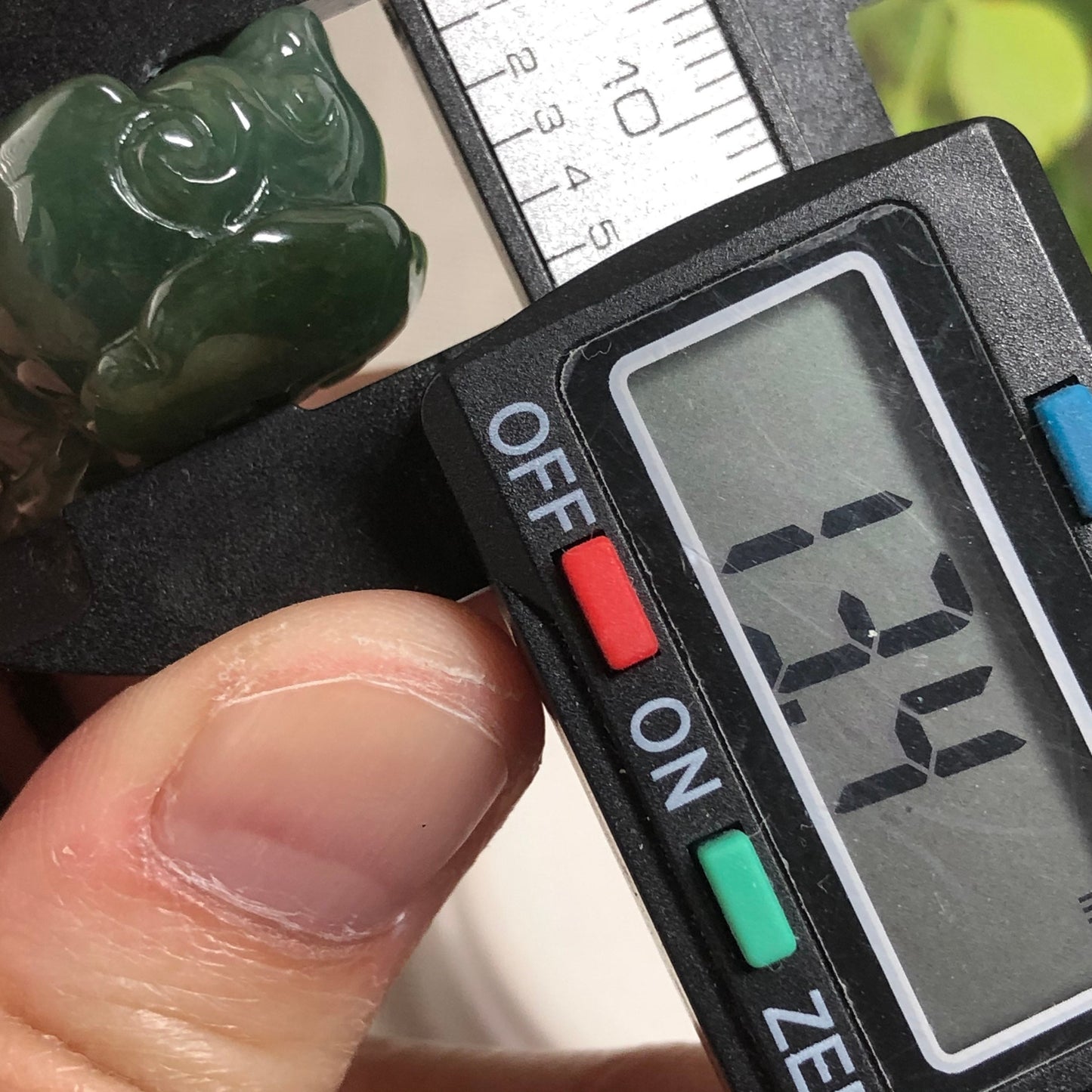 SALE: 34 mm Grade A Blue Green Jade Jadeite Carved Pixiu Ruyi Tail Pendant Display