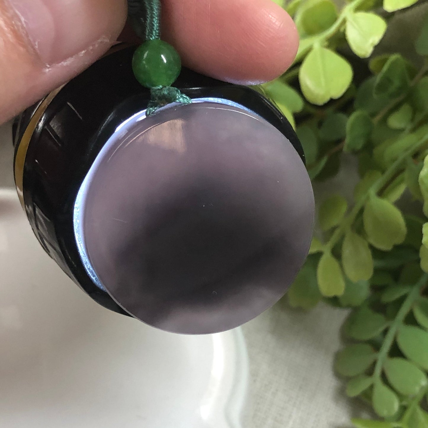 30.7 mm Grade A Hetian Nephrite Jade Imperial Lavender Carved Flower Pendant