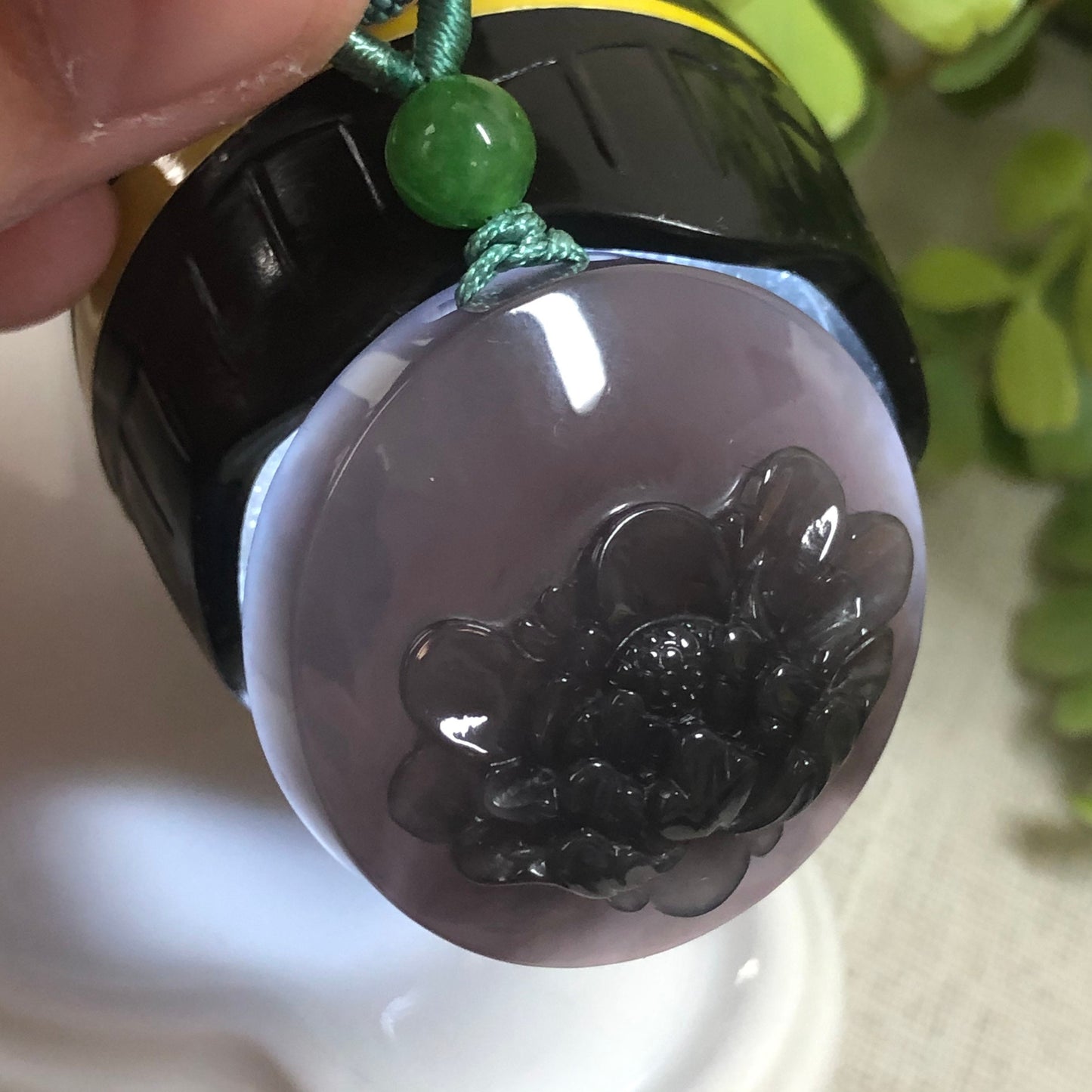 30.7 mm Grade A Hetian Nephrite Jade Imperial Lavender Carved Flower Pendant