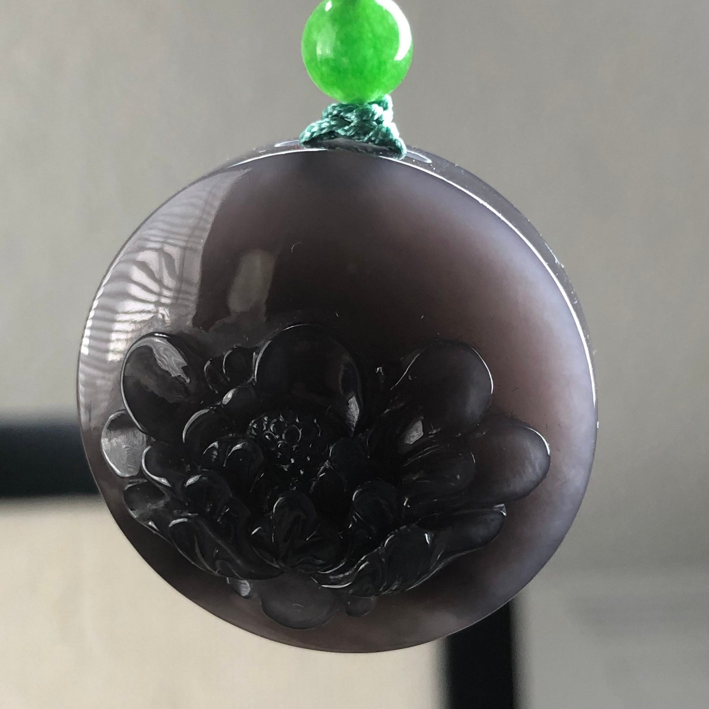 30.7 mm Grade A Hetian Nephrite Jade Imperial Lavender Carved Flower Pendant