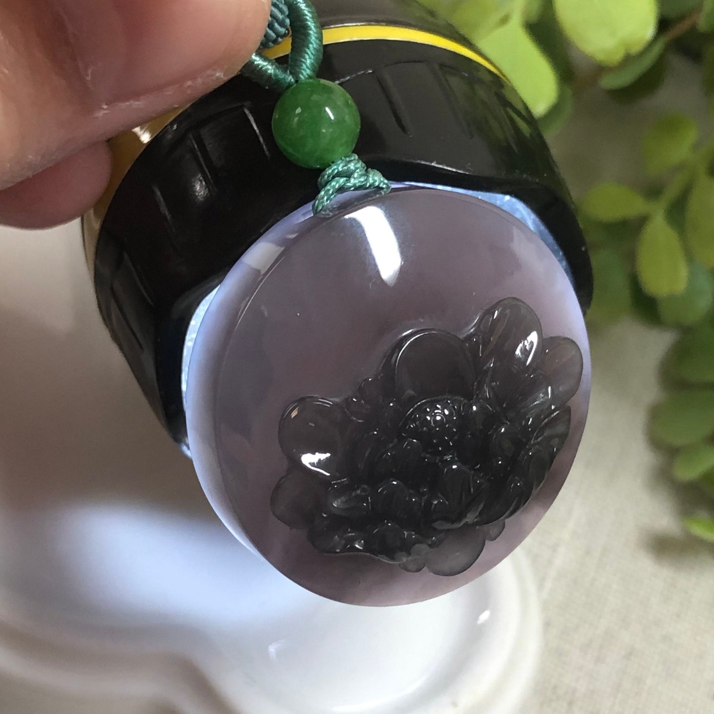 30.7 mm Grade A Hetian Nephrite Jade Imperial Lavender Carved Flower Pendant