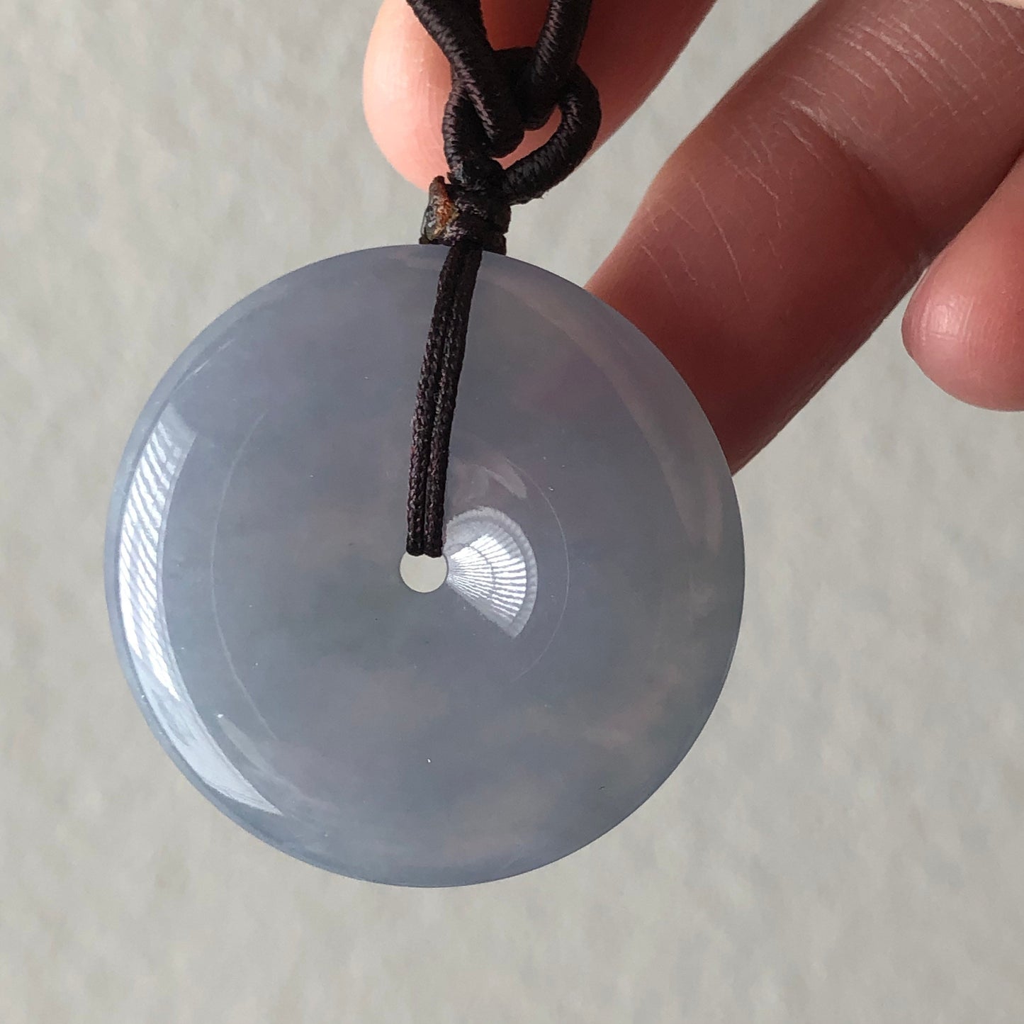 31mm Grade A  Icy Lavender Blue Jade Jadeite Peace DONUT Pendant Neck Rope Tie