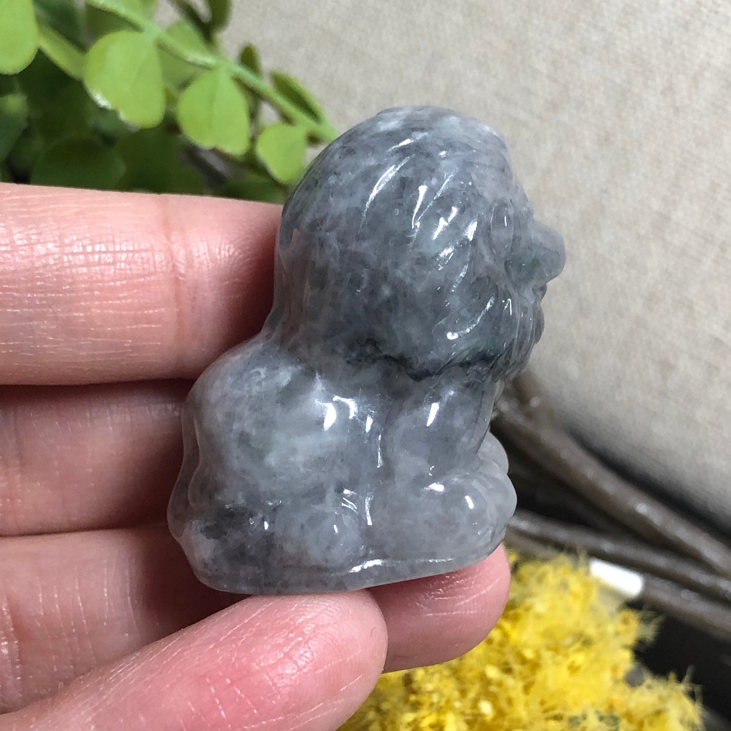 Reserved: 33.2mm Jadeite Jade Carved Wuji Grey Lion Animal Display