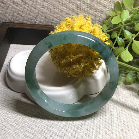 SALE: 55.5mm Grade A Icy Green Float Flowers Jadeite Jade Bangle