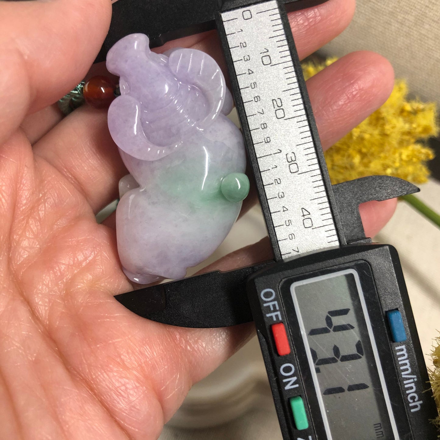 43mm Certified Grade A Jadeite Jade Carved Lavender Year of the Cow 2021 Keychain or Pendant Display Figurine