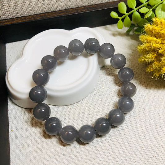 12mm Grade A Hetian Jade Nephrite Smoky Lavender Round Jadeite Jade Bracelet 17pcs.