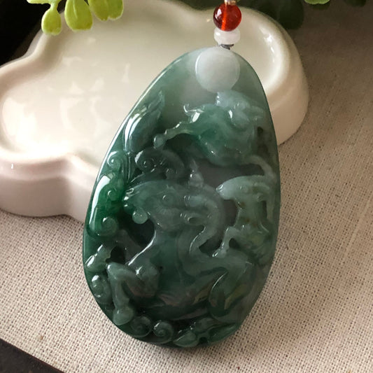 68.8mm Grade A Jadeite Jade Green Carved Lamb Sheep Ram Keychain or Pendant Display Figurine