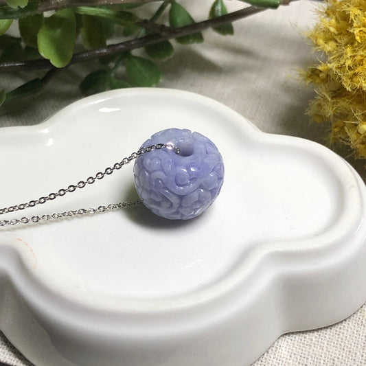 16.6mm Jadeite Jade Carved Asian Pattern Lavender Floral Pendant Bead Unique Antique Look Design