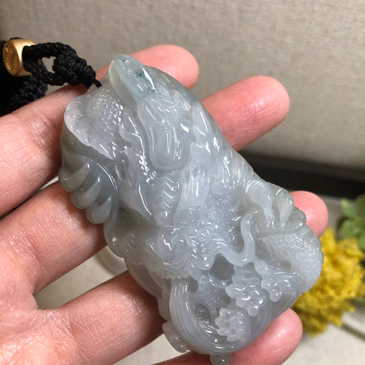 66mm Jadeite Jade Icy Fine Glutinous Carved Dragon Pendant