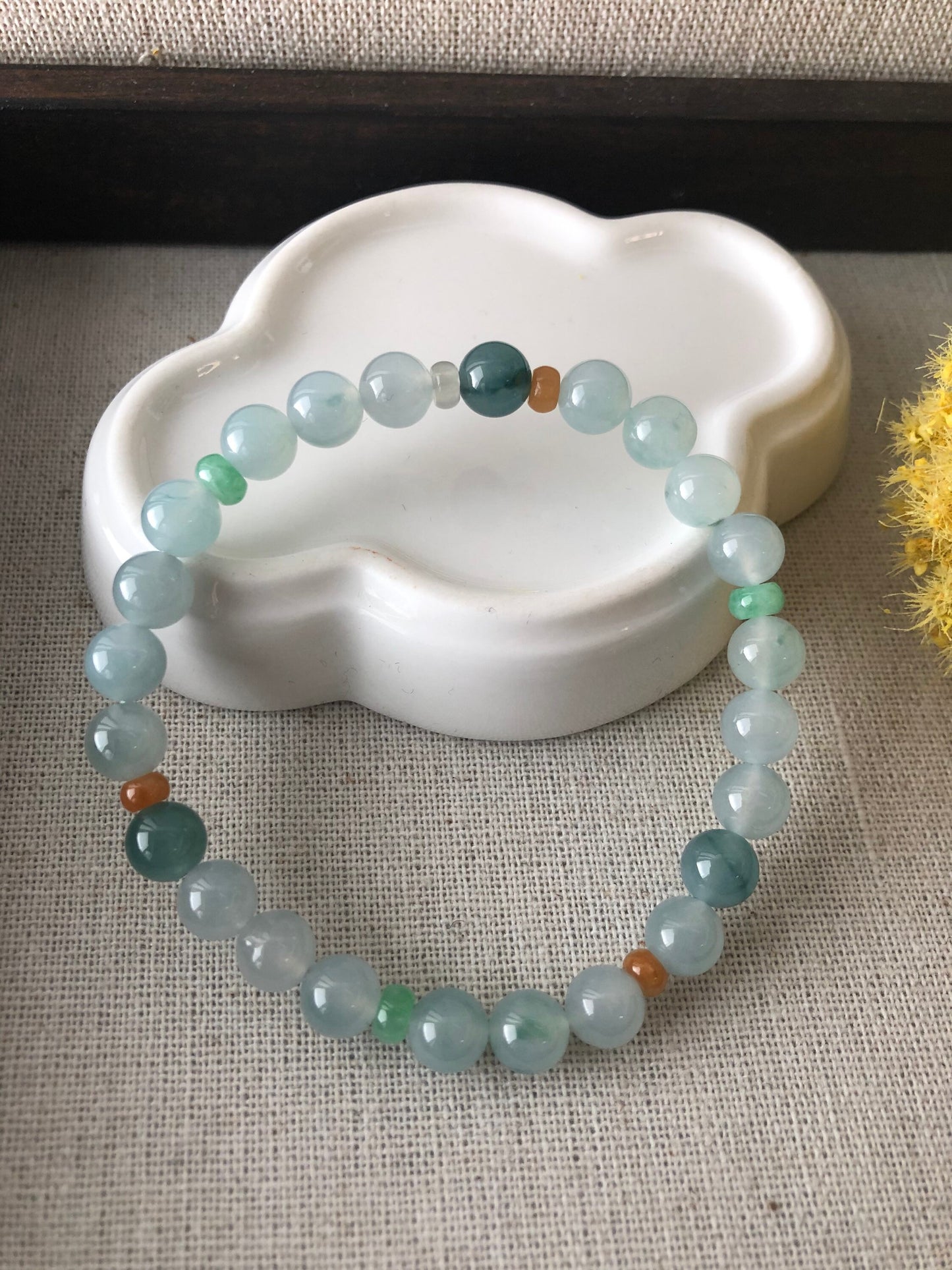 7 mm Asst Icy Glutinous Moist Sky Blue Jadeite Jade Bead Bracelet 24 PCs.