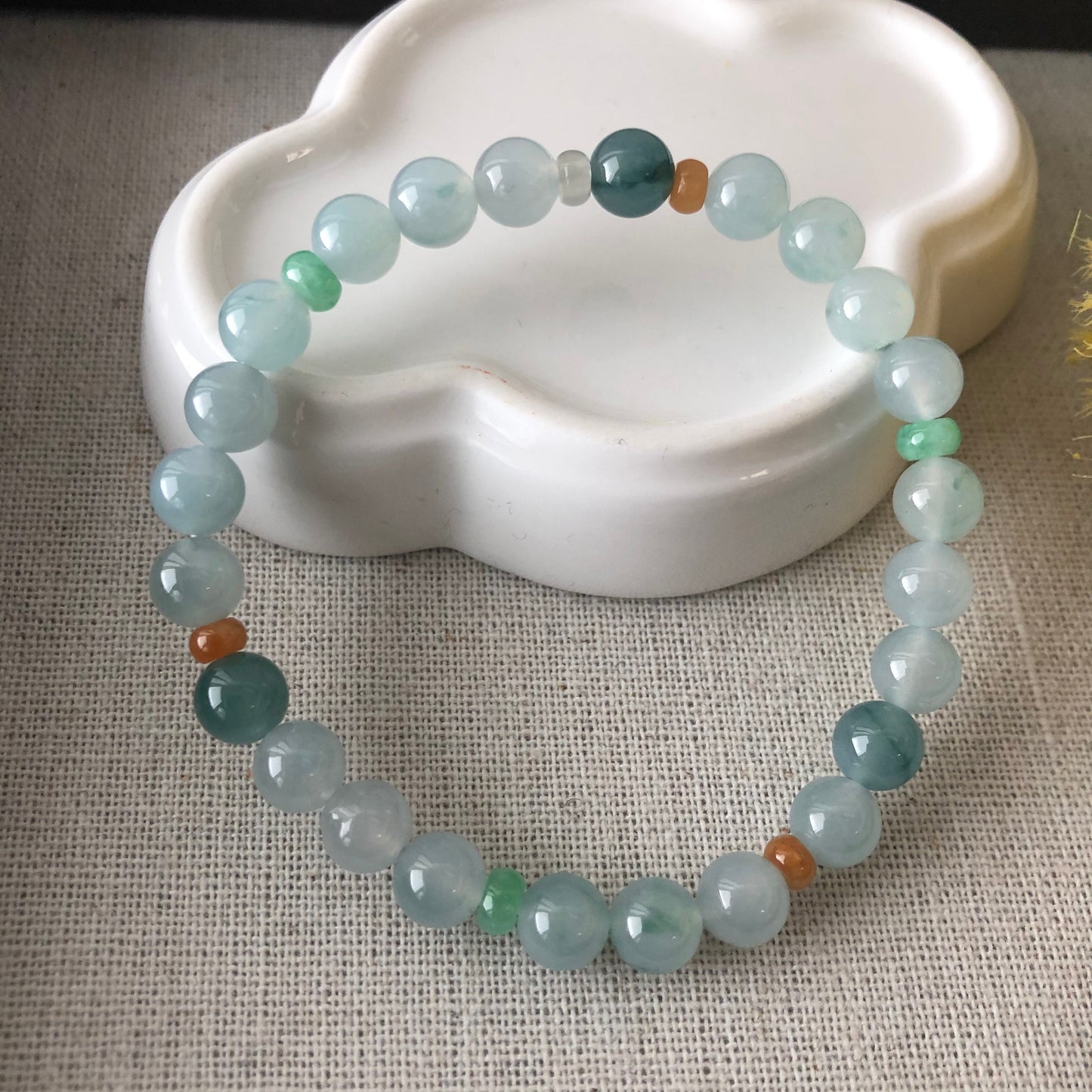 7 mm Asst Icy Glutinous Moist Sky Blue Jadeite Jade Bead Bracelet 24 PCs.