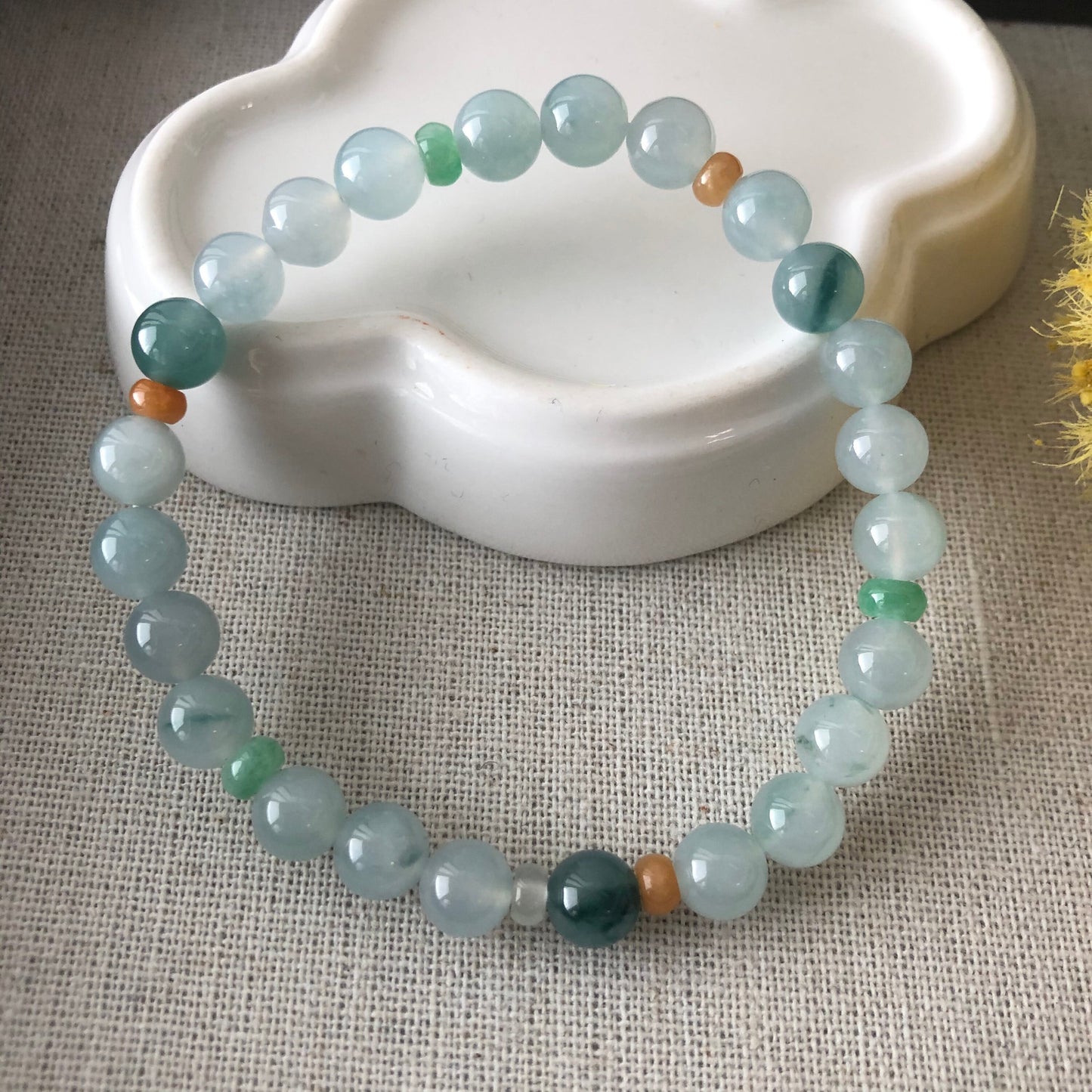 7 mm Asst Icy Glutinous Moist Sky Blue Jadeite Jade Bead Bracelet 24 PCs.