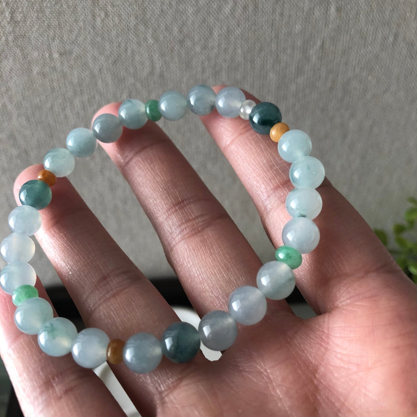 7 mm Asst Icy Glutinous Moist Sky Blue Jadeite Jade Bead Bracelet 24 PCs.