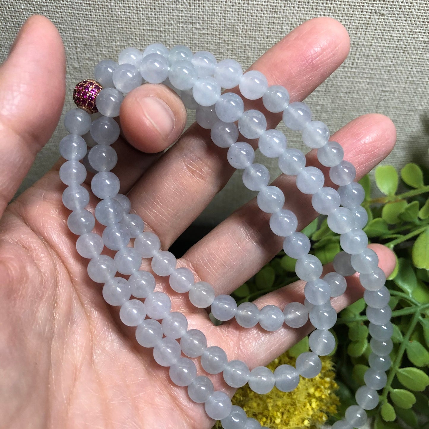 6.5 mm Grade A Icy Light Blue Jadeite Jade Bead Bracelet Necklace 6.5 mm x 108 pcs.