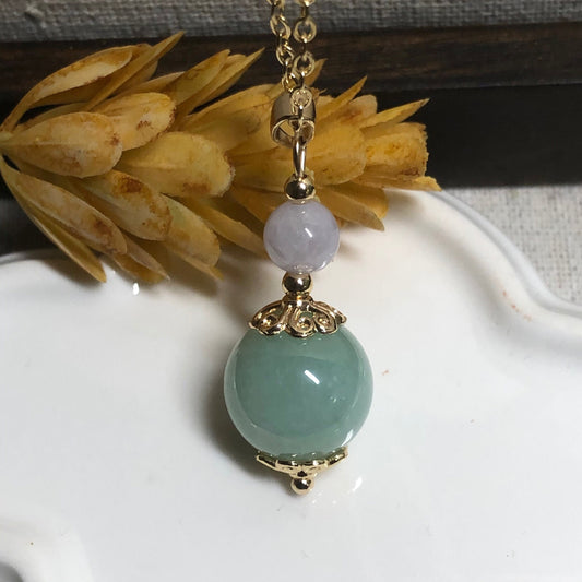 13mm Jadeite Jade Round Ball Pendant 925 necklace
