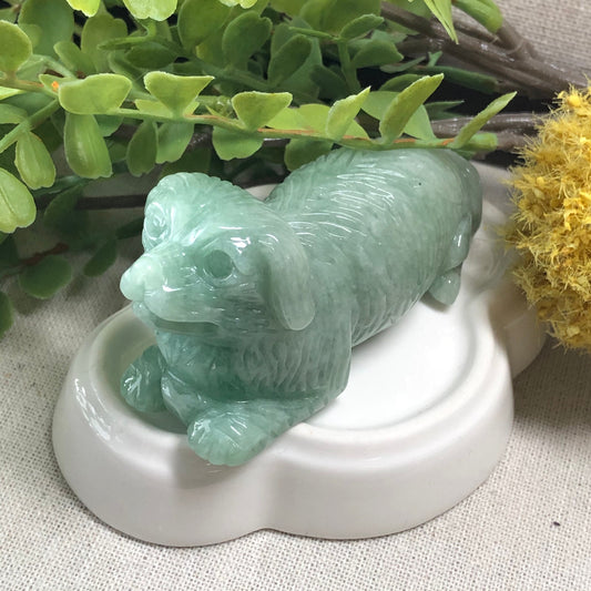 71.6mm Jadeite Jade Carved Green Dog Animal Display