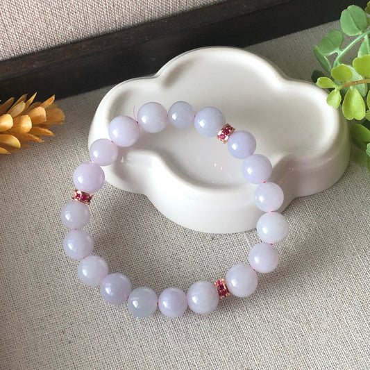 9-10 mm Icy Light Pink Lavender Jade Jadeite Bead Bracelet 19pcs