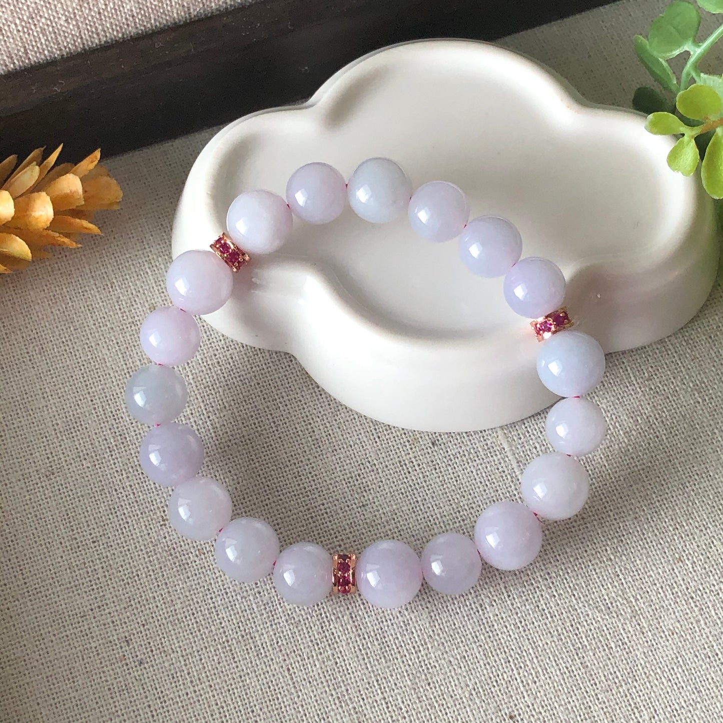 9-10 mm Icy Light Pink Lavender Jade Jadeite Bead Bracelet 19pcs