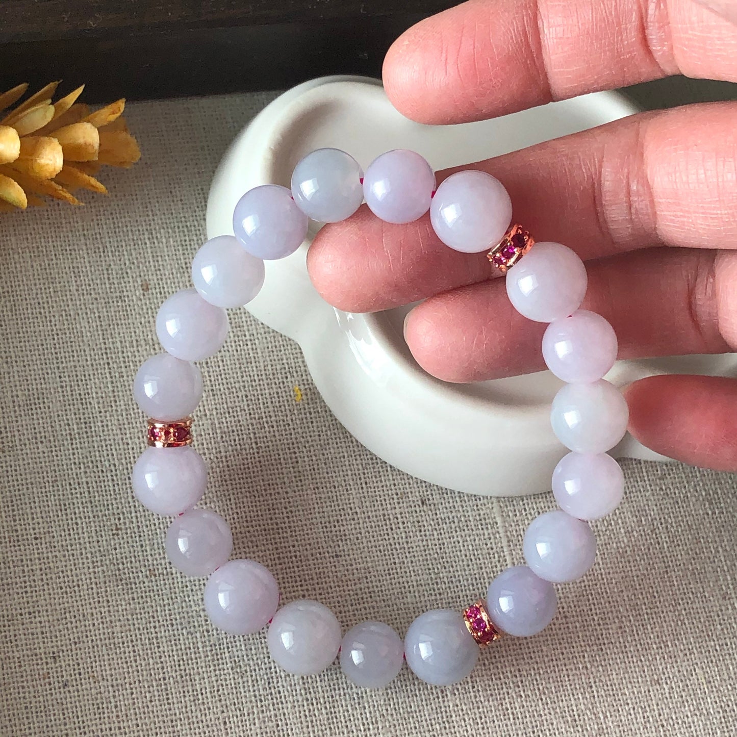 9-10 mm Icy Light Pink Lavender Jade Jadeite Bead Bracelet 19pcs