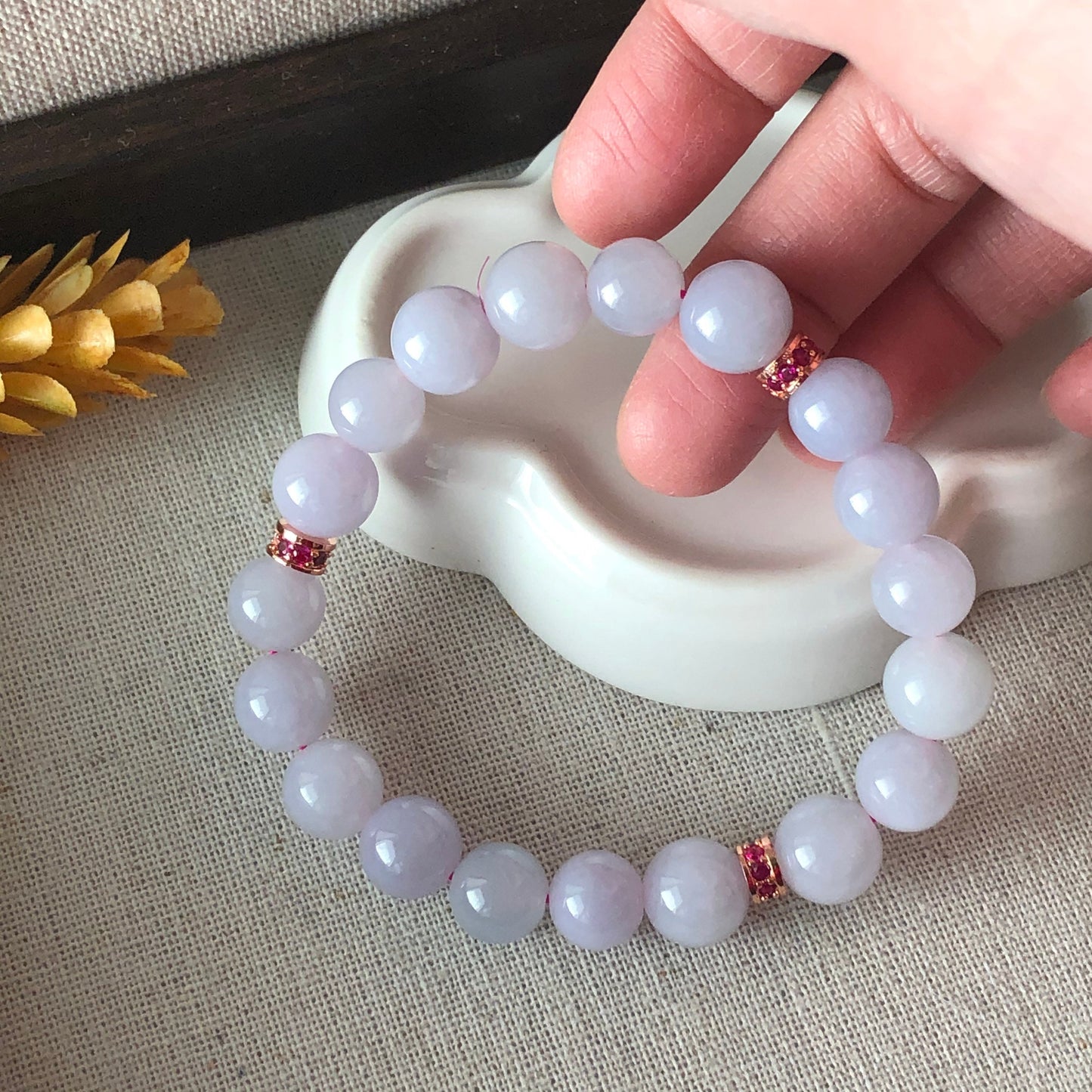 9-10 mm Icy Light Pink Lavender Jade Jadeite Bead Bracelet 19pcs