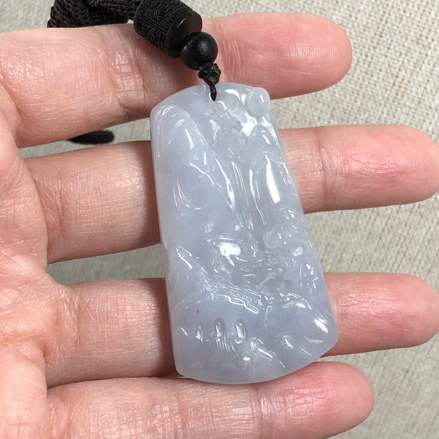 48.5mm Jadeite Jade Icy Fine Glutinous Carved Landscape Scenery Pendant Neck Rope Tie