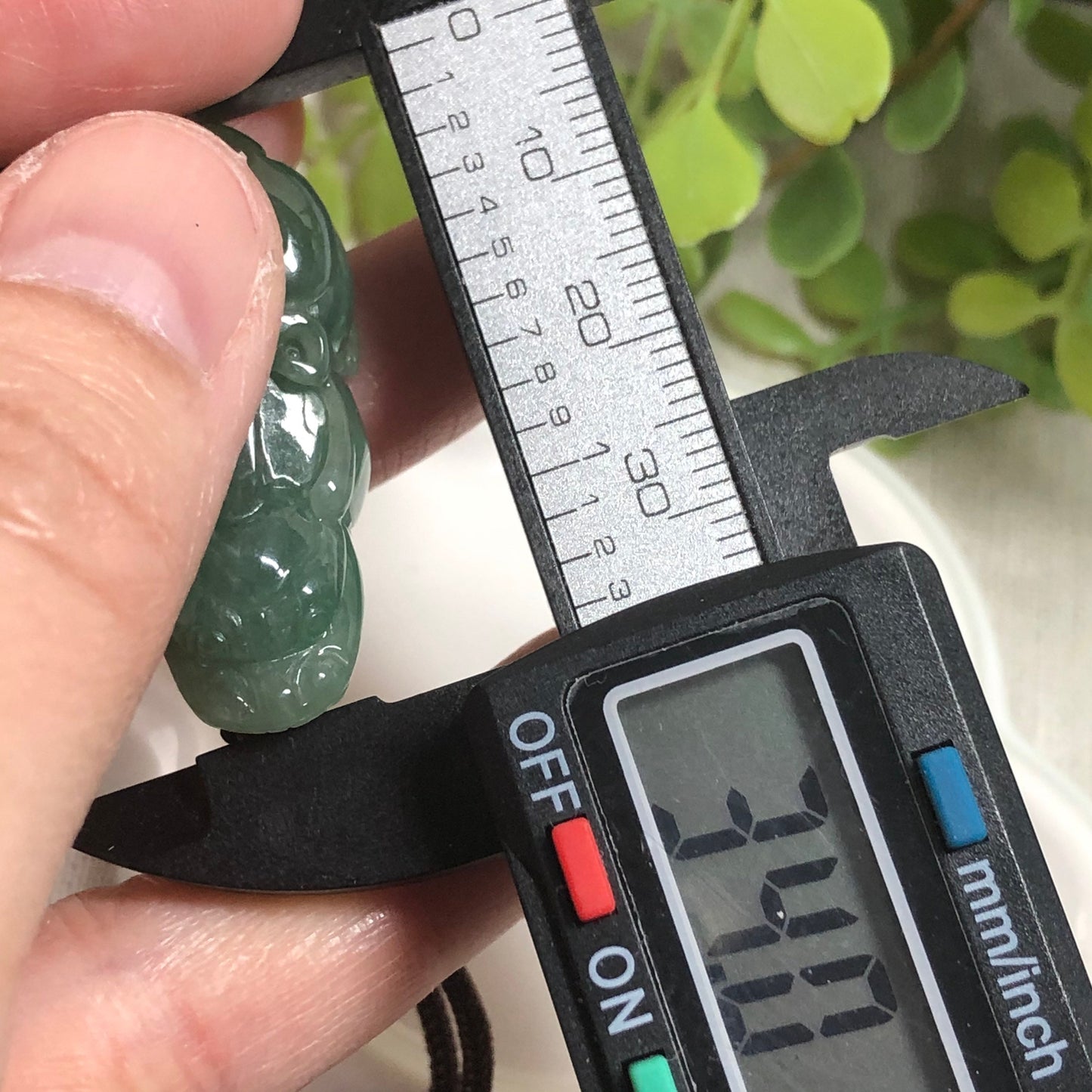 SALE: 34 mm Grade A Blue Green Jade Jadeite Carved Pixiu Ruyi Tail Pendant Display
