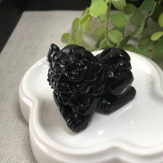 33.2mm Jadeite Jade Carved Wuji Lion  Animal Display Pendant