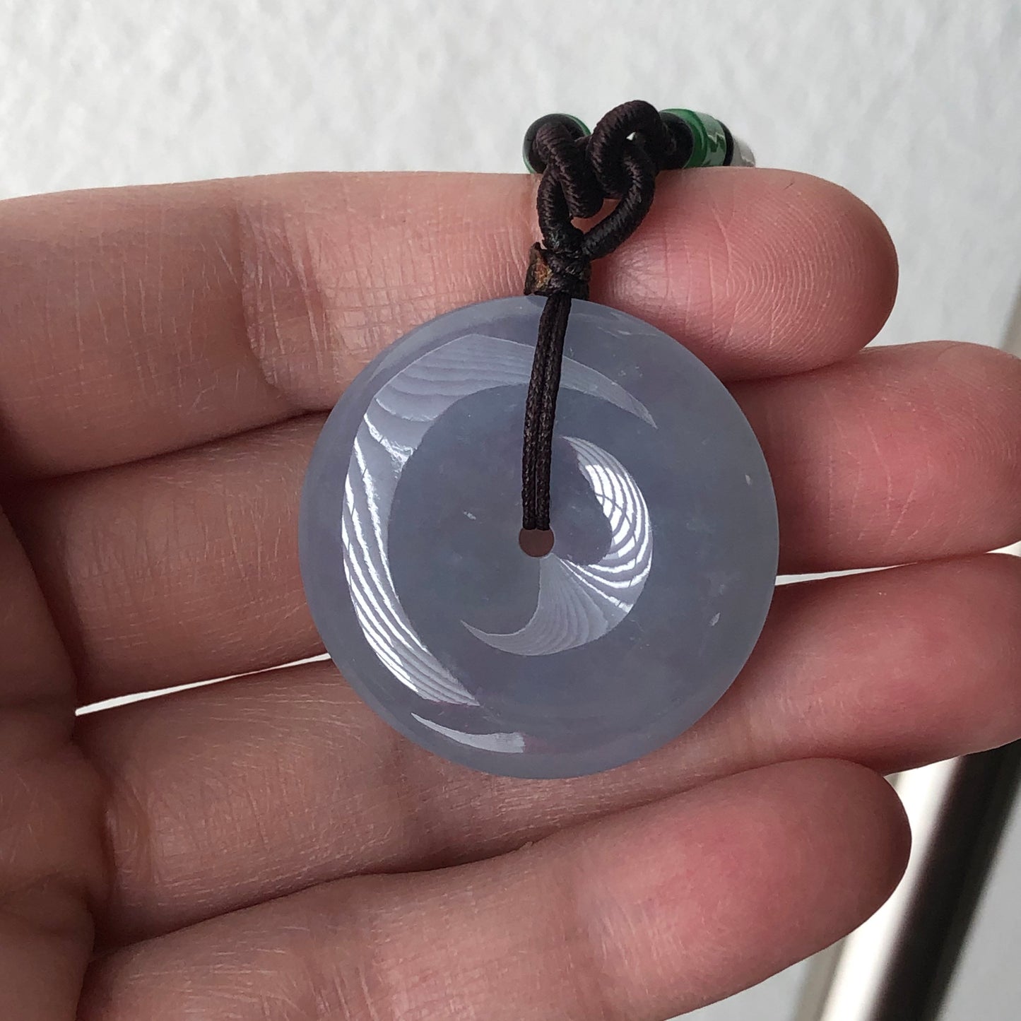 31mm Grade A  Icy Lavender Blue Jade Jadeite Peace DONUT Pendant Neck Rope Tie