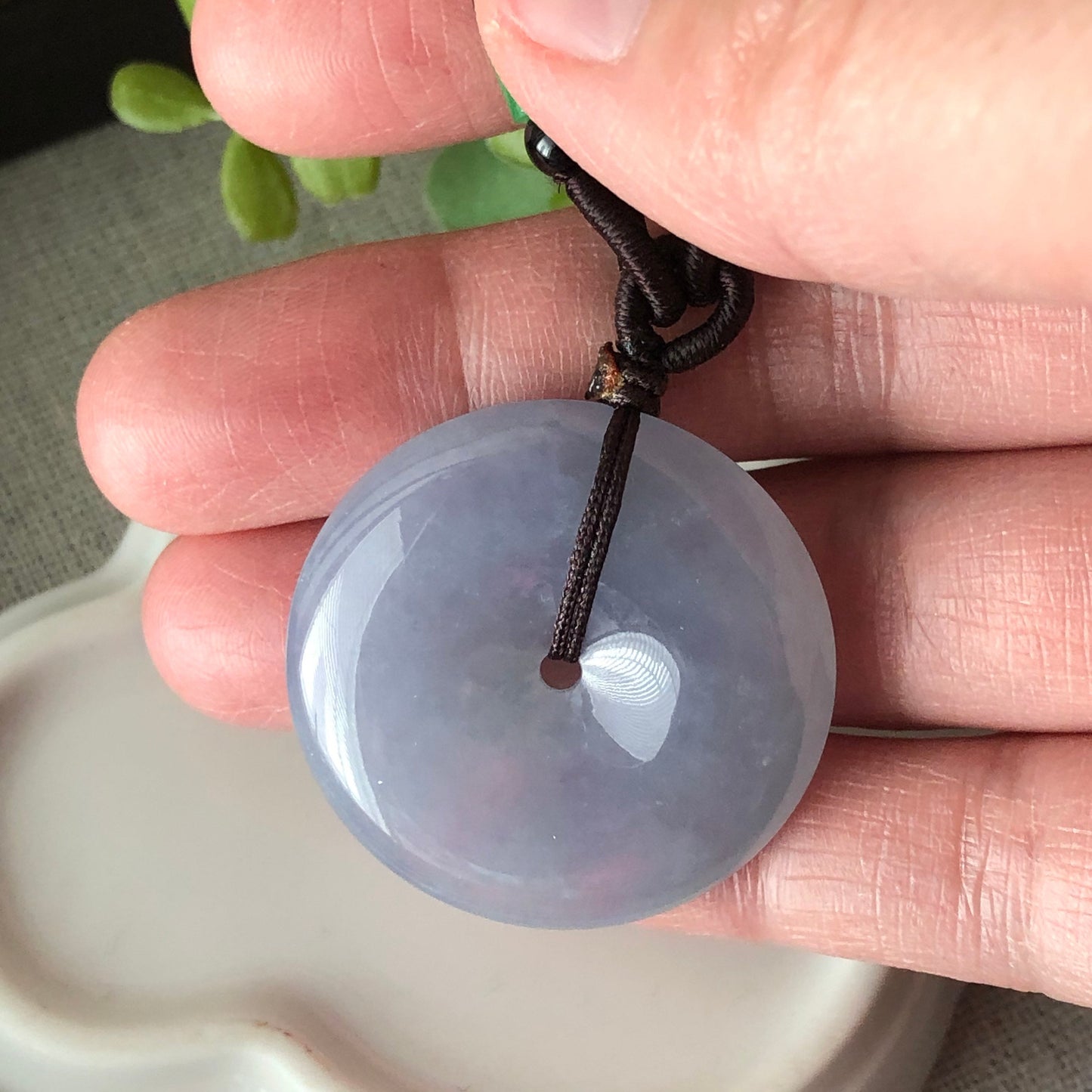 31mm Grade A  Icy Lavender Blue Jade Jadeite Peace DONUT Pendant Neck Rope Tie