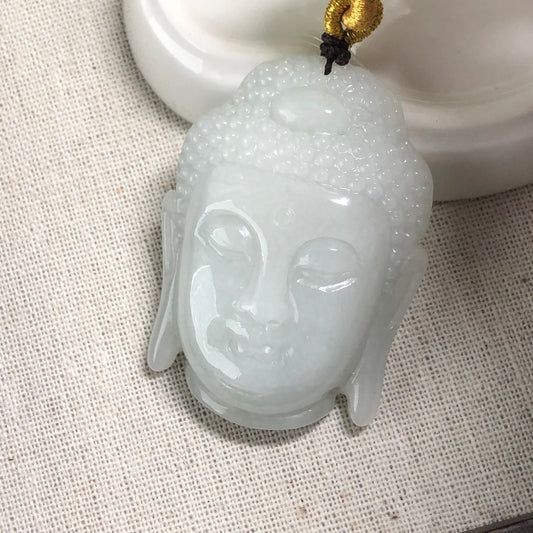 50.3mm Jadeite Jade Glutinous Carved Guan Yin Head Pendant - Unique Design