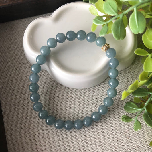 7.3mm Grade A Sky Blue Bead Jadeite Jade Bracelet 7.3mm x 27 PCs