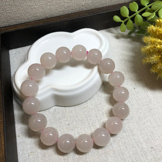 Reserved: 12mm Grade A Hetian Jade Smoky Pink Round Jadeite Jade Bracelet 17pcs.