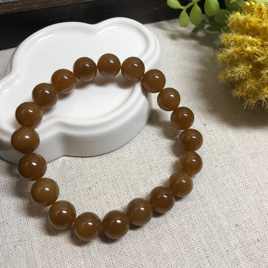 10mm Yellow Brown Hetian Jade Round Bracelet 20pcs.