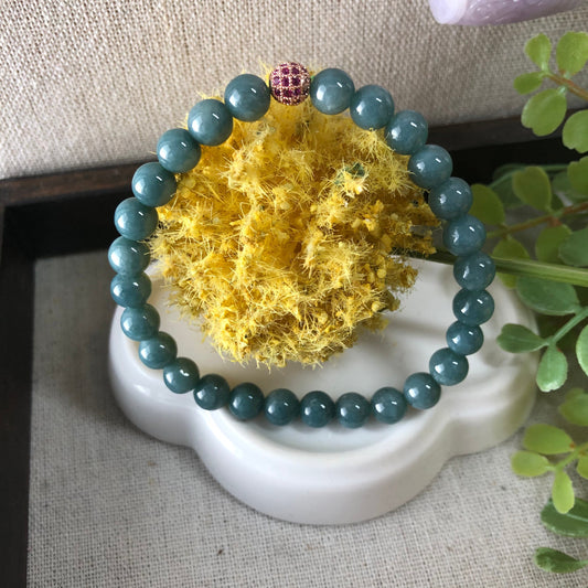 6.6 mm Blue Green Jadeite Jade Bead Bracelet 6.6 mm x 27 pcs.
