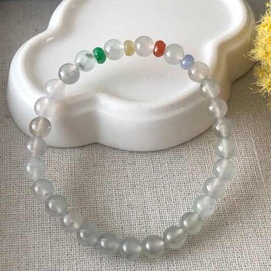 6.7 mm Grade A High Icy Moist Wuji Jade Bead Bracelet