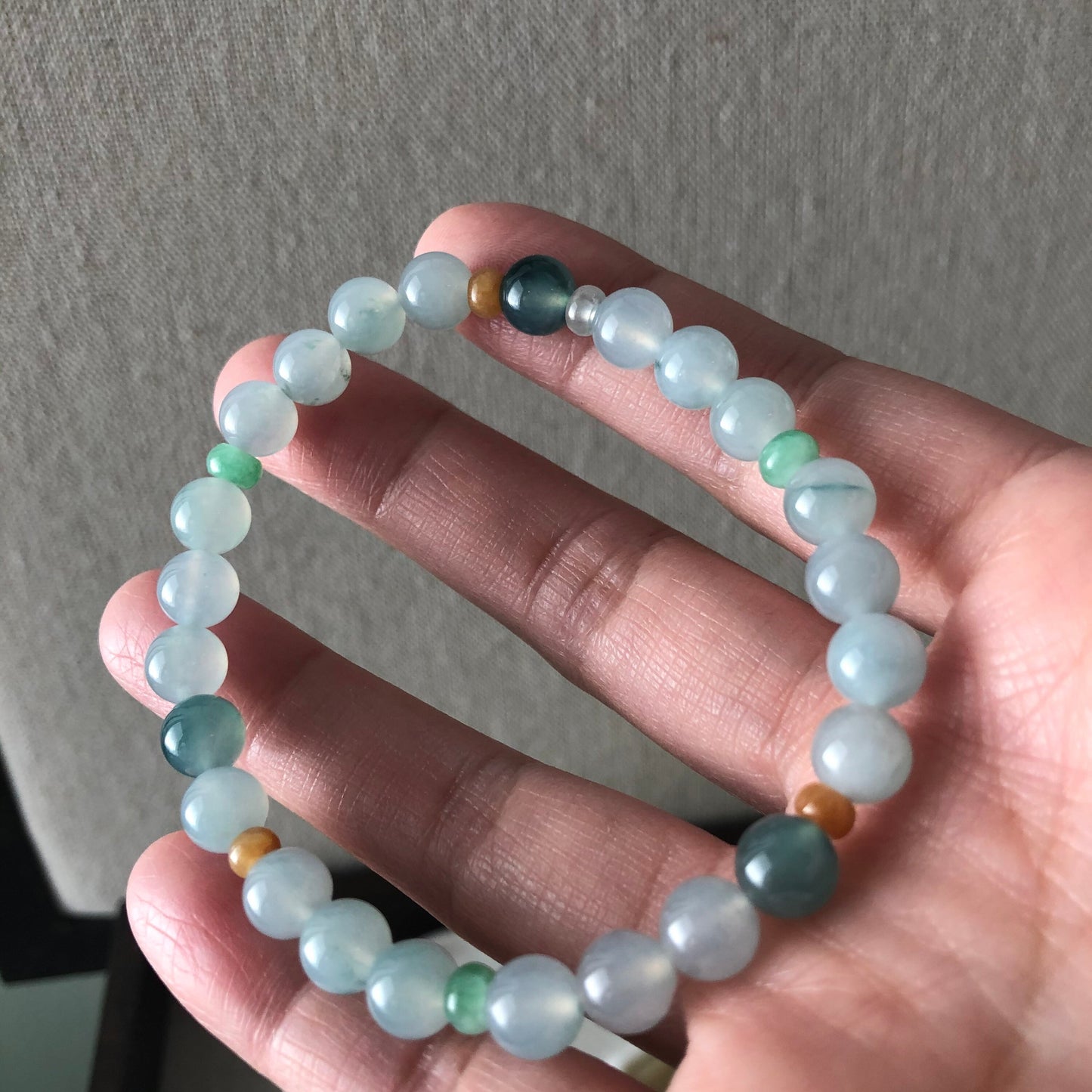 7 mm Asst Icy Glutinous Moist Sky Blue Jadeite Jade Bead Bracelet 24 PCs.