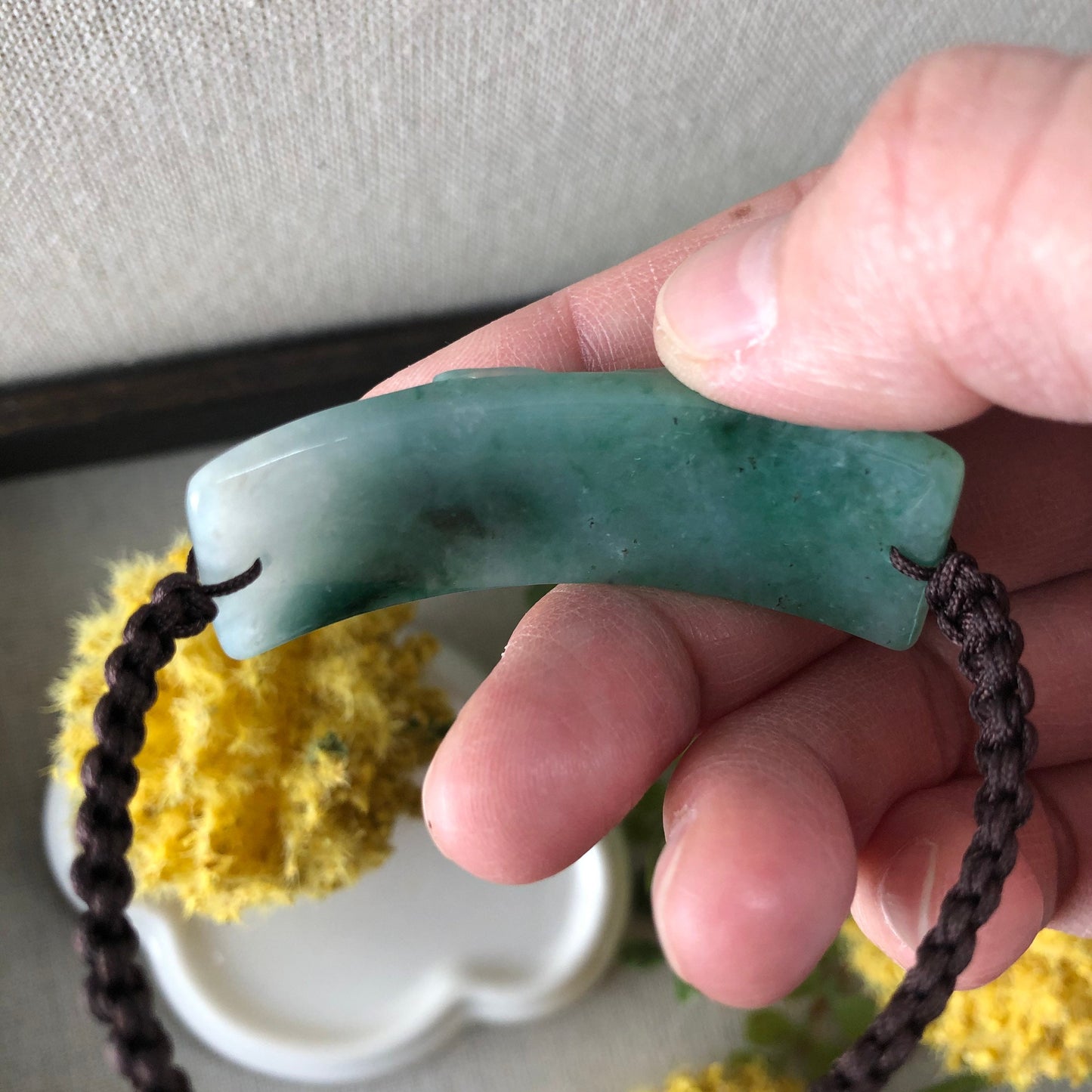 51.7mm Grade A Green Carved Flower Jadeite Jade Rope Bracelet